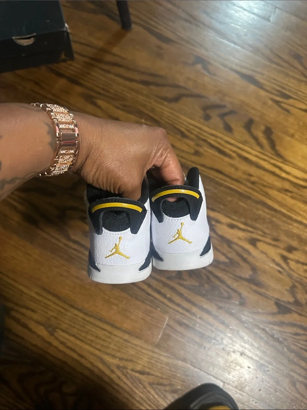 Jordan Kids White, Yellow & Black Retro Basketball Sneakers